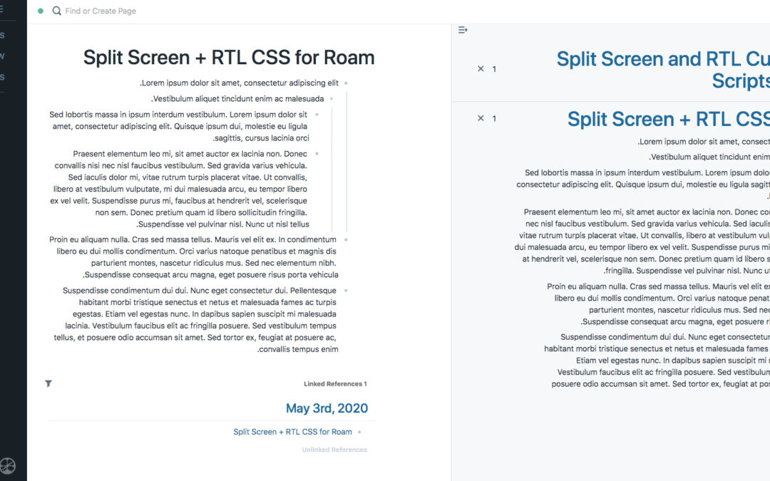 Split Screen and RTL Custom CSS Scripts for Roam